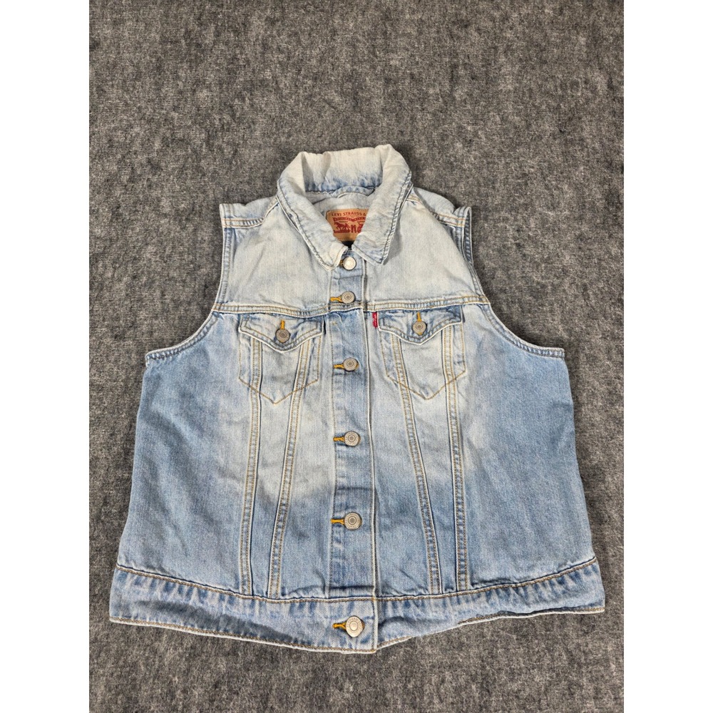 Levis Denim Vest Womens XL Light Wash Embroidered Southwestern Aztec Trucker